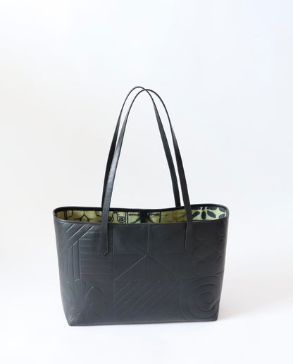 Apo Alawọ Dúdú - Leather Tote with Adire Motifs